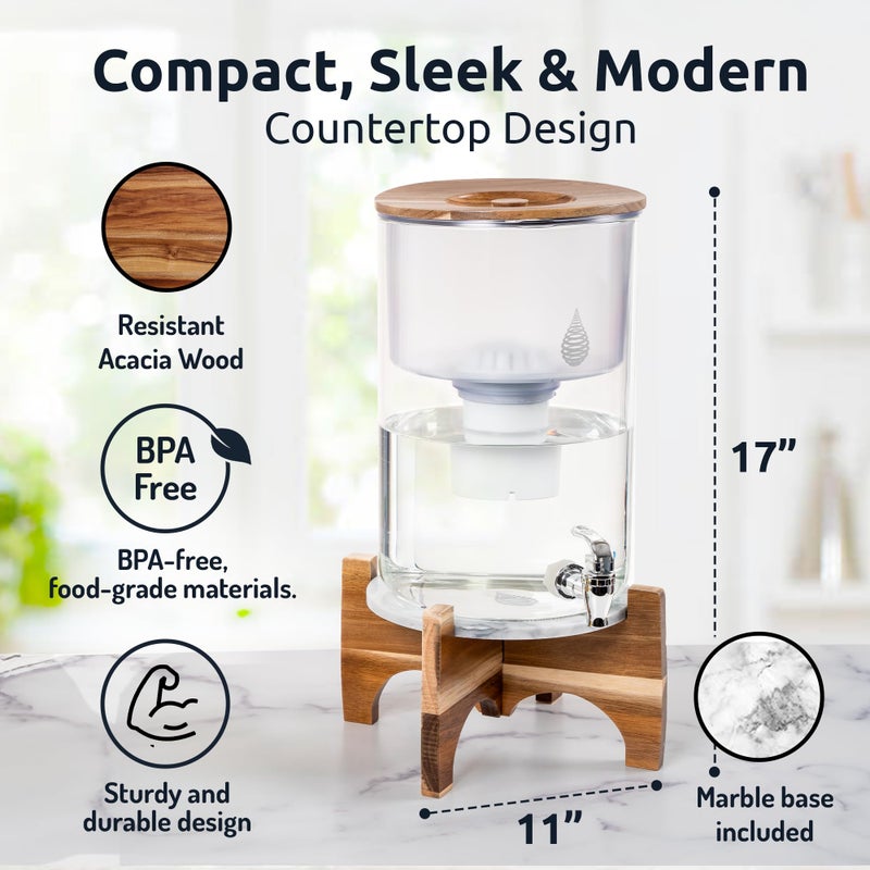 Invigorated Water pH Recharge Glass Alkaline Water Dispenser Filter System - Countertop Purifier Pitcher for Home and Office - High pH Pure Drinking Water Filtration - 36 Cups (Acacia Marble Set) - Image 3