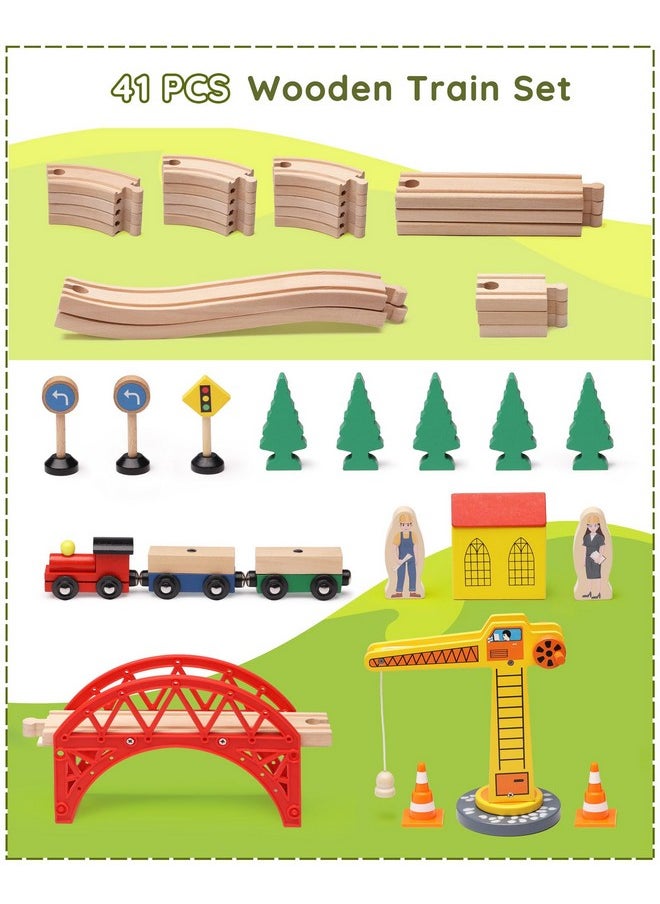 SainSmart Jr. SainSmart Jr. Wooden Train Set for Toddler, 41pcs Wood Train Track w/Crane Fits Brio, Thomas, Melissa and Doug, Kids Wood Toy Train for Kids Ages 3+  - Image 2