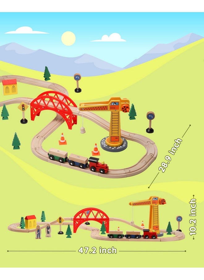 SainSmart Jr. SainSmart Jr. Wooden Train Set for Toddler, 41pcs Wood Train Track w/Crane Fits Brio, Thomas, Melissa and Doug, Kids Wood Toy Train for Kids Ages 3+  - Image 5