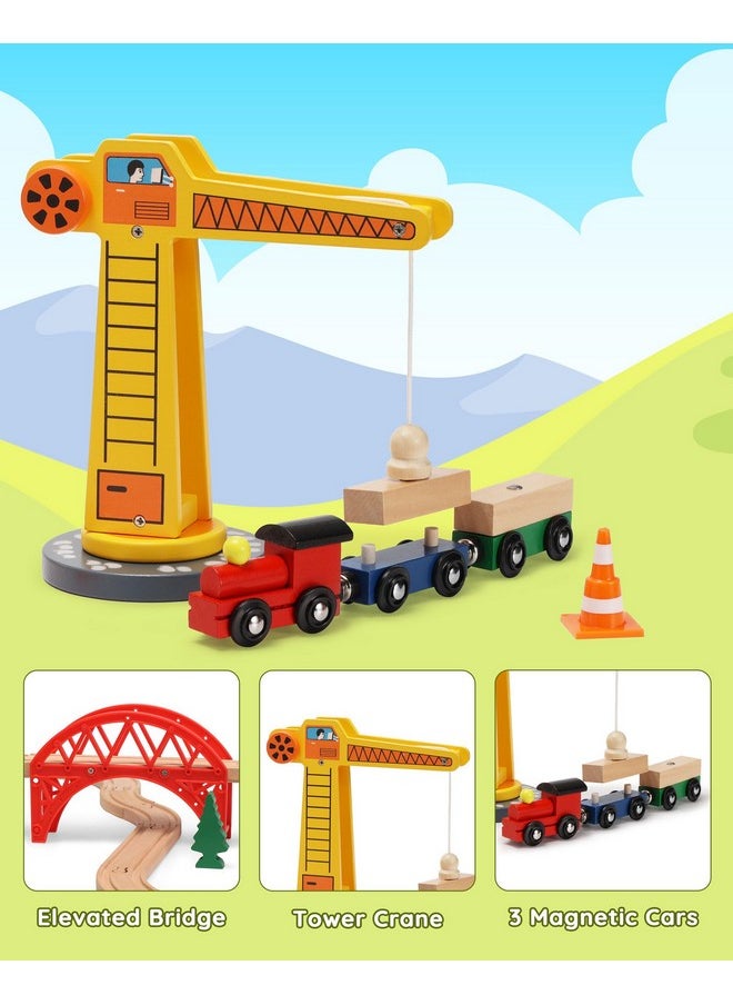 SainSmart Jr. SainSmart Jr. Wooden Train Set for Toddler, 41pcs Wood Train Track w/Crane Fits Brio, Thomas, Melissa and Doug, Kids Wood Toy Train for Kids Ages 3+  - Image 3