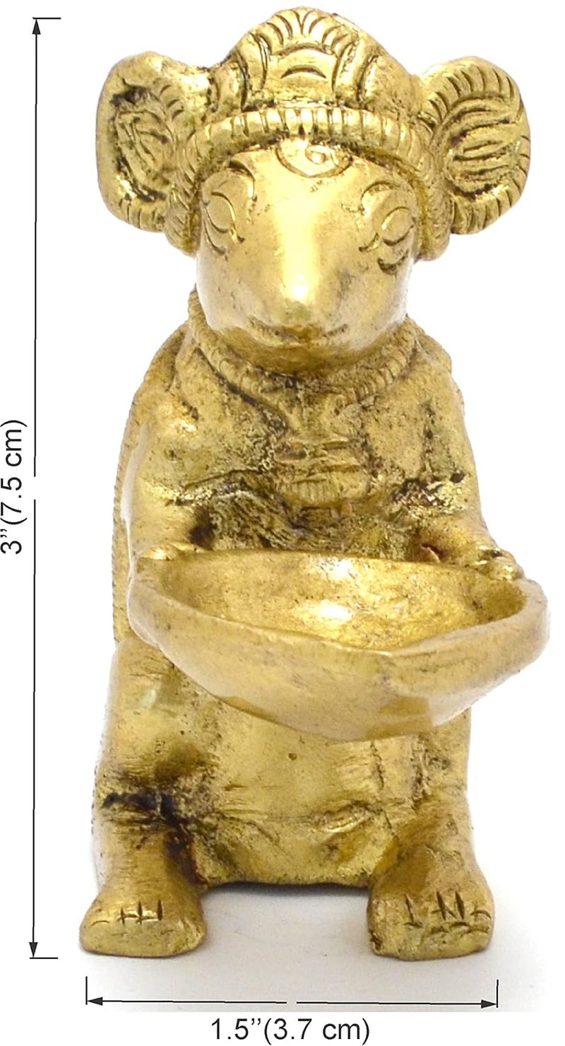 Two Moustaches Brass Home Decor Ganeshas Mouse Holding Oil Lamp Diya Brass Mooshak Brass Decorative Temple Diya Diyas for HomeTemple Standard Pack of 1 - Image 4