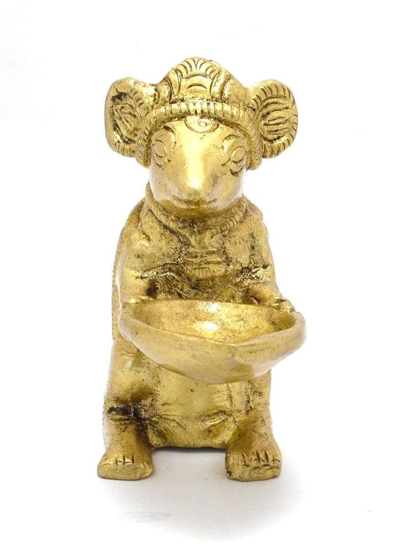 Two Moustaches Brass Home Decor Ganeshas Mouse Holding Oil Lamp Diya Brass Mooshak Brass Decorative Temple Diya Diyas for HomeTemple Standard Pack of 1 - Image 1