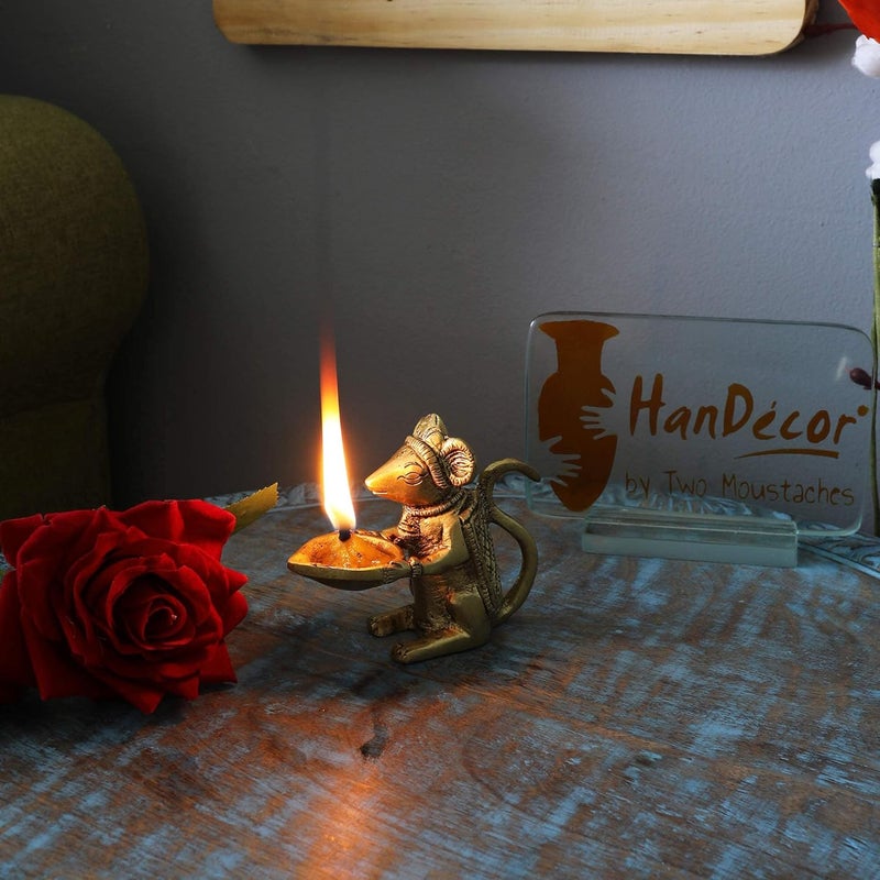 Two Moustaches Brass Home Decor Ganeshas Mouse Holding Oil Lamp Diya Brass Mooshak Brass Decorative Temple Diya Diyas for HomeTemple Standard Pack of 1 - Image 5