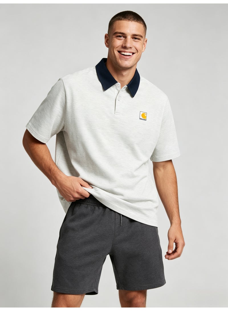 Carhartt Men's Short‑Sleeve Polo Shirt, Contrast Navy Collar Square Logo Patch Casual Breathable Pique Cotton Polo Top - Image 3