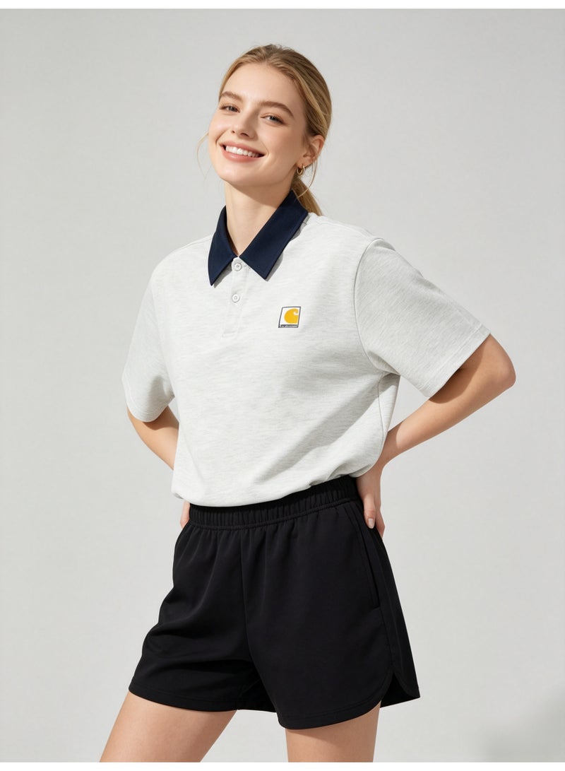 Carhartt Men's Short‑Sleeve Polo Shirt, Contrast Navy Collar Square Logo Patch Casual Breathable Pique Cotton Polo Top - Image 2