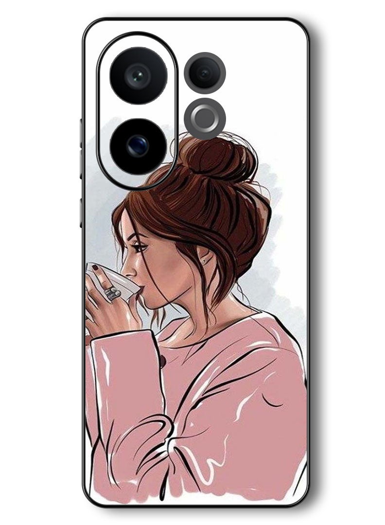 Theodor Case Compatible with Vivo V60 6.77 Inch Protection Shockproof Bumper Cover Girl Drinking Coffee 1 - Image 1