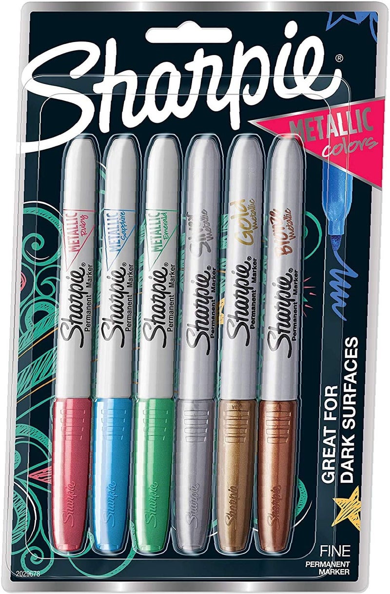 Sharpie Metallic Permanent Markers, Fine Point, Assorted Colors, 6-Count Permanent Marker (2029678) - 1 - Image 1