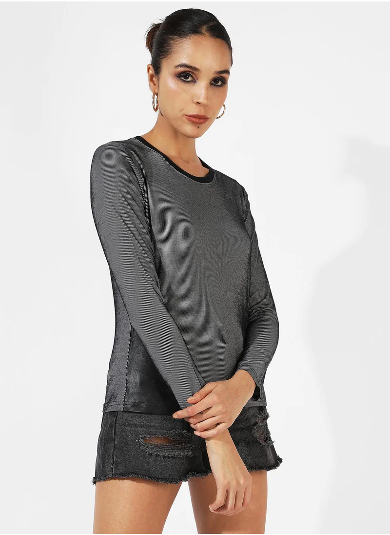 Campus Sutra Women's Black & White Striped Top