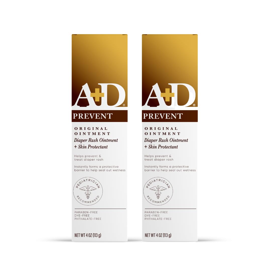 A + D A+D Original Diaper Rash Ointment - Prevents & Protects Diaper Rash - Moisturizing Skin Protectant With Vitamins A & D - Healing Ointment for Dry and Cracked Skin - 4oz, 2 Pack
