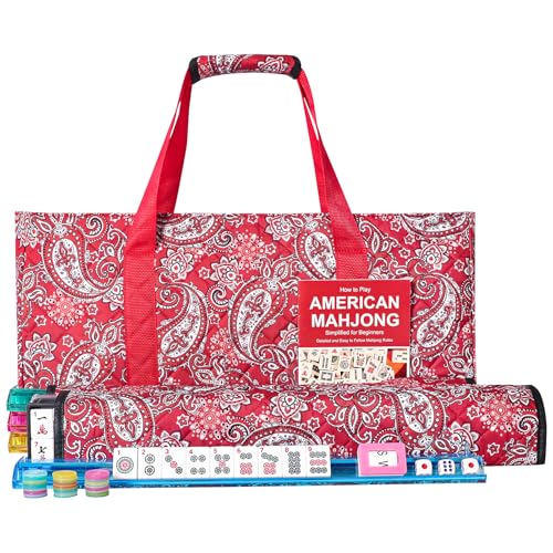 GUSTARIA American Mahjong Game Set 166 White Tiles 4 AllinOne Color RackPushers Complete Mahjong Tile Set Red Printed Carrying Bag - Image 1