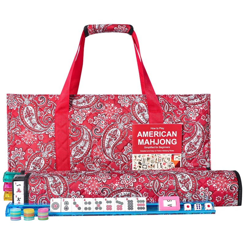 GUSTARIA American Mahjong Game Set 166 White Tiles 4 AllinOne Color RackPushers Complete Mahjong Tile Set Red Printed Carrying Bag - Image 2