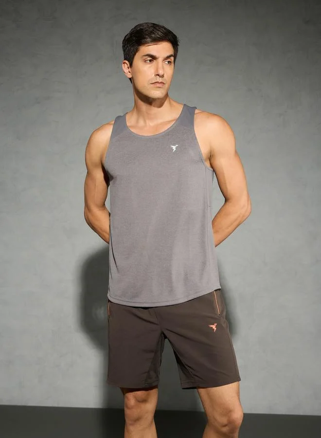 تكنوسبورت Technosport Men Grey Melange Slim Fit Tank