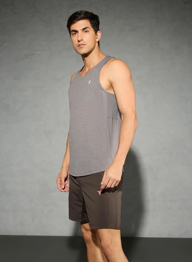 تكنوسبورت Technosport Men Grey Melange Slim Fit Tank
