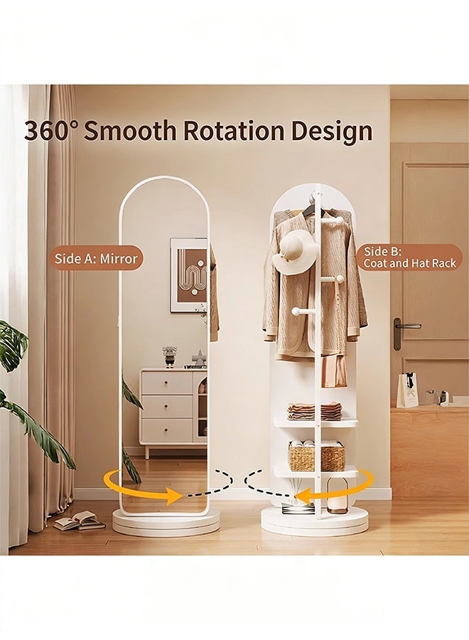 Full-Length Mirror with Rotatable Base, Dressing Mirror Floor Mirror with Coat and Hat Rack, Space-Saving Floor-Standing Mirror Dressing Mirror, Suitable for Living Room,Bedroom, Balcony and Entryway - Image 4