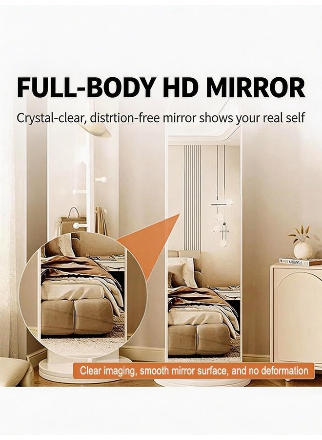 Full-Length Mirror with Rotatable Base, Dressing Mirror Floor Mirror with Coat and Hat Rack, Space-Saving Floor-Standing Mirror Dressing Mirror, Suitable for Living Room,Bedroom, Balcony and Entryway - Image 5