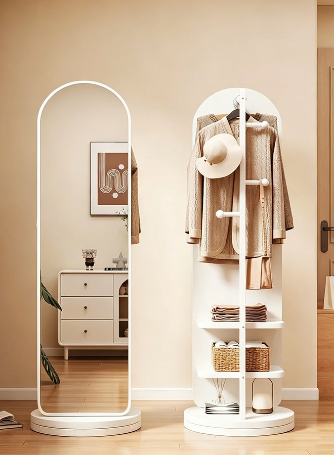 Full-Length Mirror with Rotatable Base, Dressing Mirror Floor Mirror with Coat and Hat Rack, Space-Saving Floor-Standing Mirror Dressing Mirror, Suitable for Living Room,Bedroom, Balcony and Entryway - Image 2