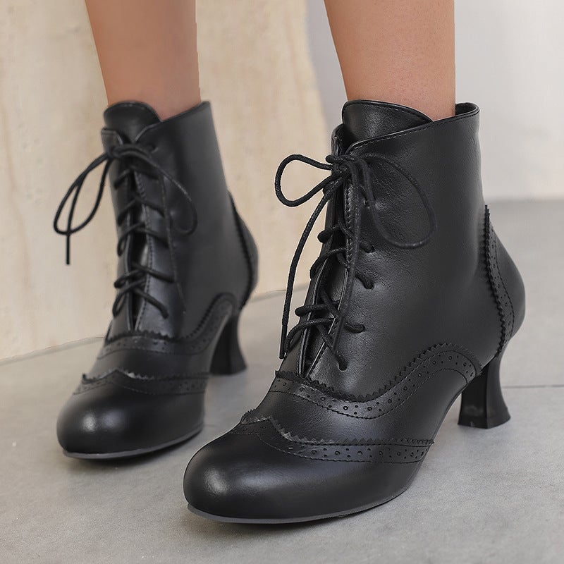Independent Station Supply 2025 Burnt Flower High Heels 30-48 Size Front Lace-Up Low-Cut Women'S Boots - Image 4