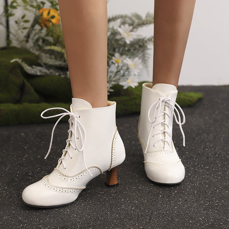Independent Station Supply 2025 Burnt Flower High Heels 30-48 Size Front Lace-Up Low-Cut Women'S Boots - Image 3