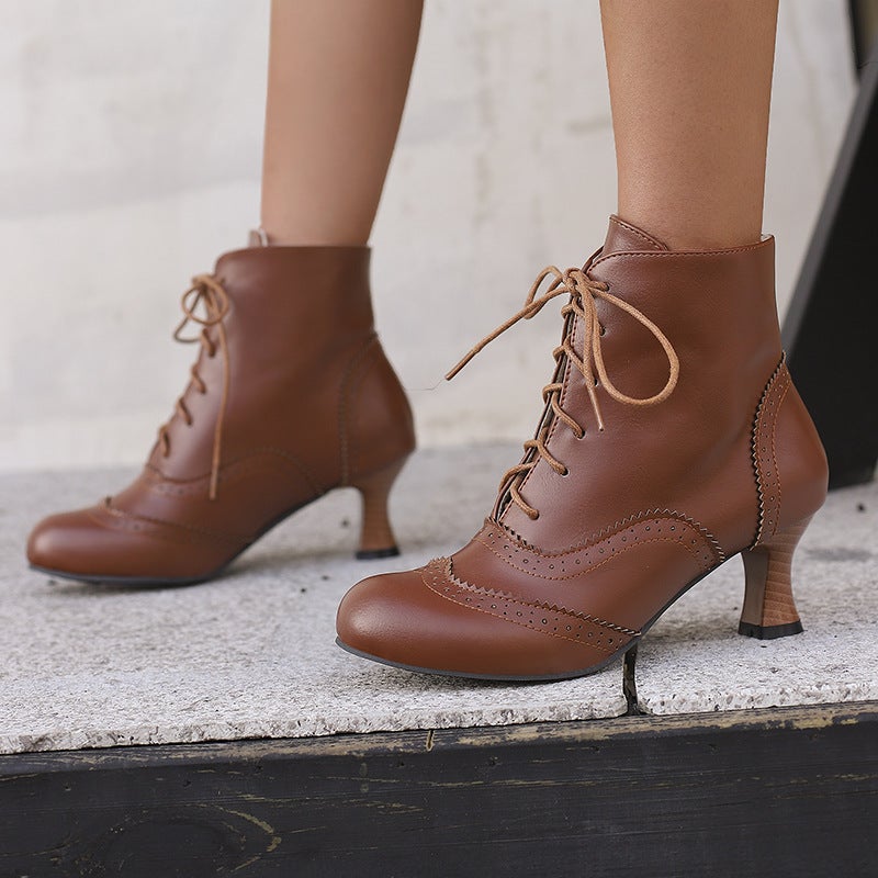 Independent Station Supply 2025 Burnt Flower High Heels 30-48 Size Front Lace-Up Low-Cut Women'S Boots - Image 5