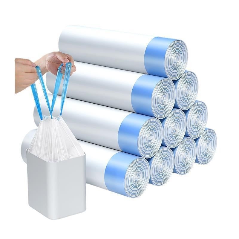 White Drawstring Garbage Bag Household Portable Thickened Kitchen Large Even Roll Cleaning Bag Office Plastic Bag - Image 1