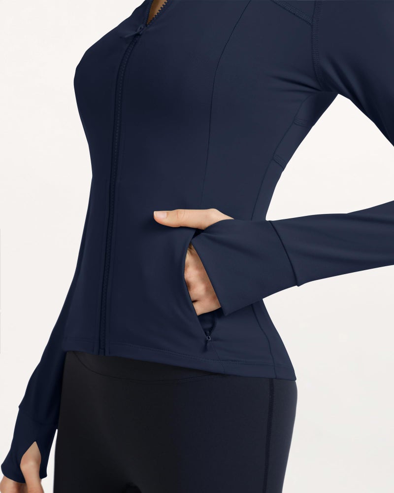 Locachy Women's Slim Fit Full Zip Athletic Running Sports Workout Jacket with Thumb Holes 01 Dark Blue M - Image 5