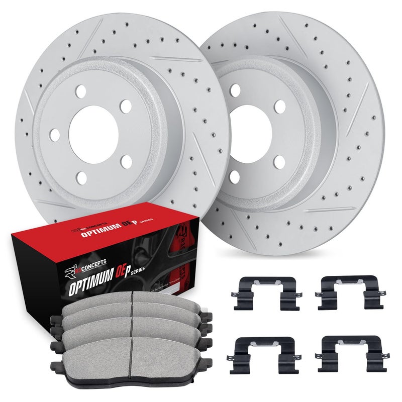 R1 Concepts Rear Brake Kit Fits 20162019 Chevrolet Cruze Volt 20172023 Chevrolet Bolt Optimum Oep Pads Drilled Slotted Rotors Hardware 104 Rear - Image 2