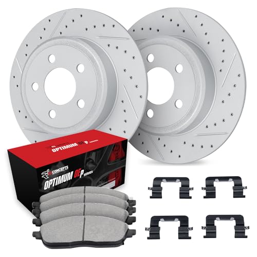R1 Concepts Rear Brake Kit Fits 20162019 Chevrolet Cruze Volt 20172023 Chevrolet Bolt Optimum Oep Pads Drilled Slotted Rotors Hardware 104 Rear - Image 1