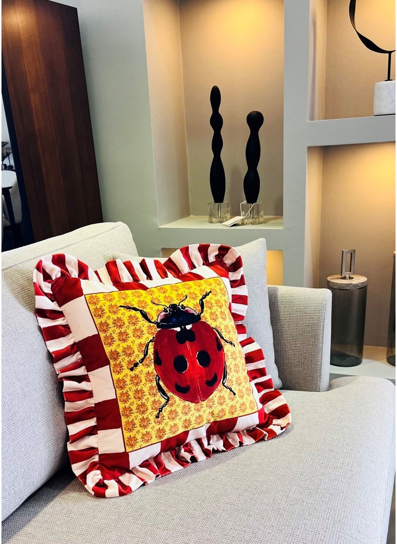 Ge Living Ladybug Patterned Tile Velvet Cushion Cover - Hope Series Special Design Ruffle  - Image 3