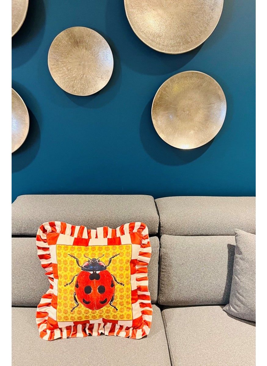 Ge Living Ladybug Patterned Tile Velvet Cushion Cover - Hope Series Special Design Ruffle  - Image 2