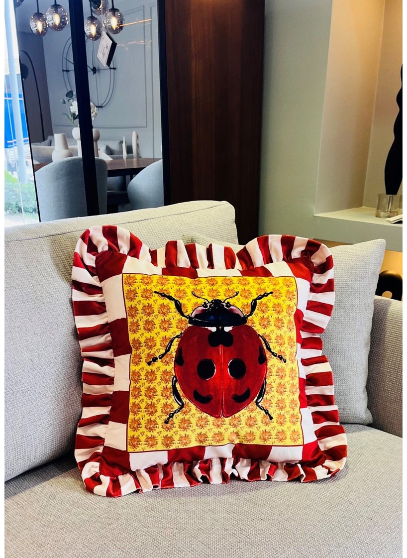 Ge Living Ladybug Patterned Tile Velvet Cushion Cover - Hope Series Special Design Ruffle  - Image 4