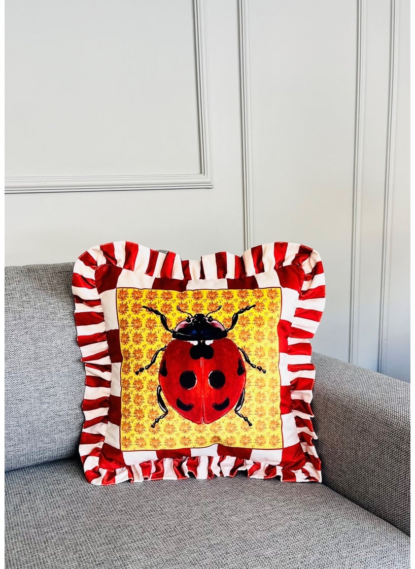 Ge Living Ladybug Patterned Tile Velvet Cushion Cover - Hope Series Special Design Ruffle  - Image 5