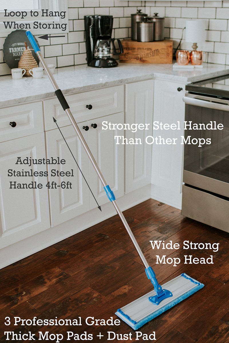 Zflow Ventures Zflow 18" Professional Microfiber Mop - Commercial Stainless Steel Handle with Microfiber Dust Pad + 3 Wet Pads - Image 3