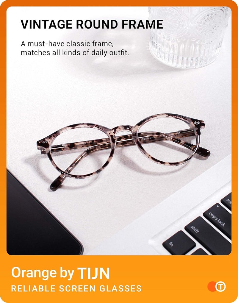 TIJN Blue Light Blocking Glasses Men Women Vintage Thick Round Rim Frame Eyeglasses - Image 3