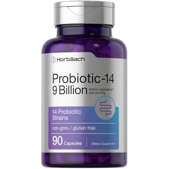 Horbäach Probiotics for Women & Men | 14 Strains for Digestive Health | 9 Billion CFU | 90 Capsules | Non-GMO & Gluten Free Supplement - Image 1