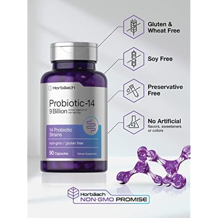 Horbäach Probiotics for Women & Men | 14 Strains for Digestive Health | 9 Billion CFU | 90 Capsules | Non-GMO & Gluten Free Supplement - Image 4