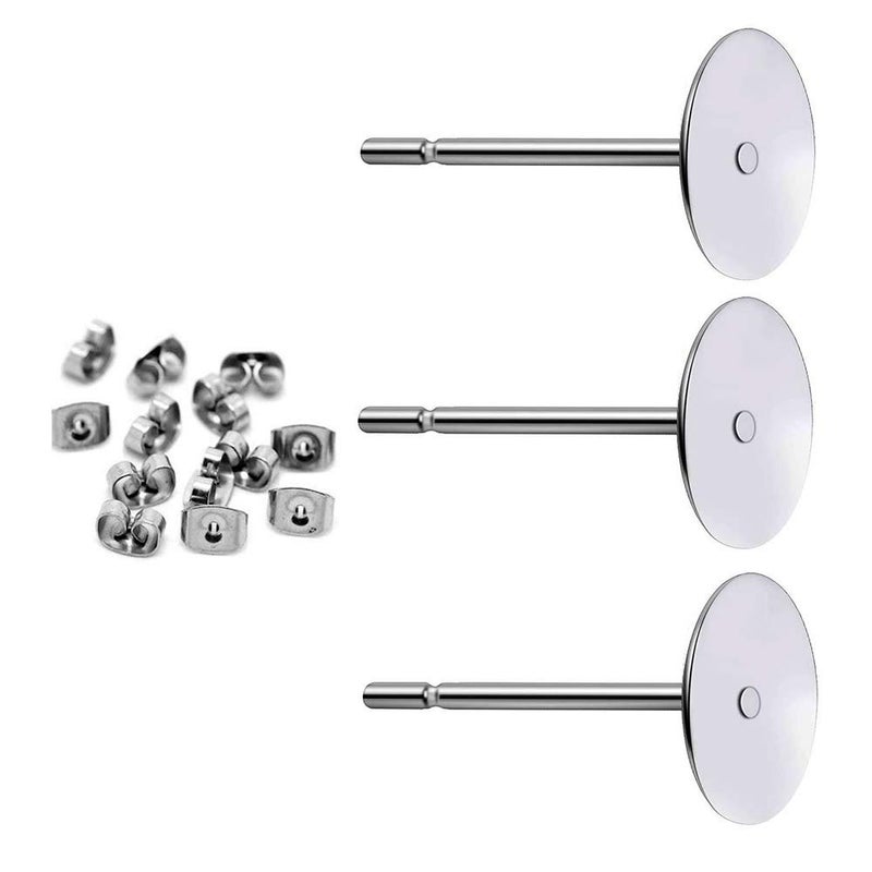 400pcs Hypoallergenic Stainless Steel Earrings Posts Flat Pad Blank Earring Pin Studs with Butterfly Earring Backs for Jewelry Making Findings 6mm