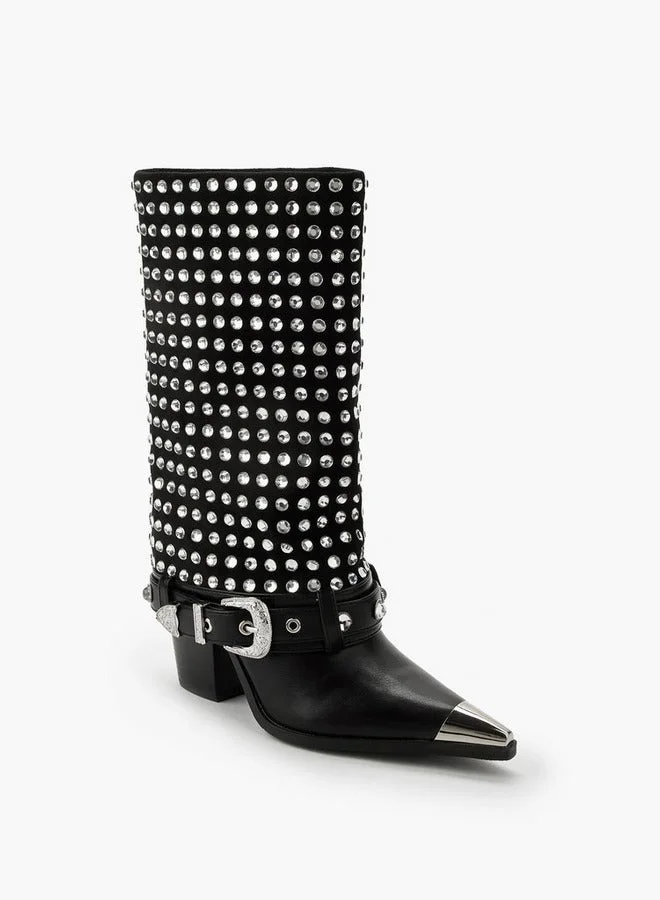 Celeste Womens Embellished Block Heel High Shaft Boots
