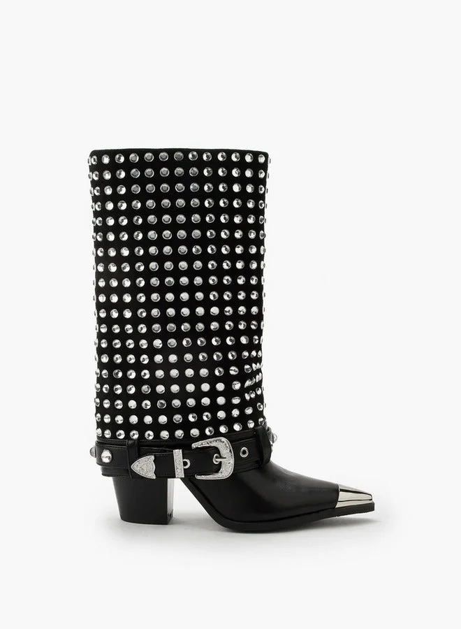 Celeste Womens Embellished Block Heel High Shaft Boots