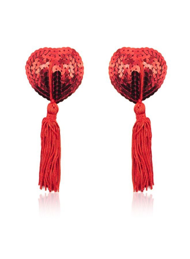2 Pieces Reusable Silicone Sequin Adhesive Nipple Cover Pasties Bra with Tassel Heart 