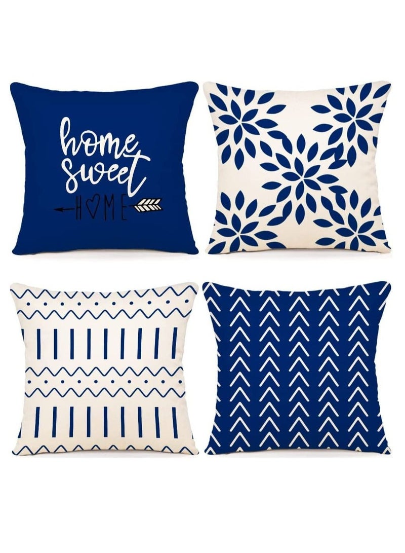 SYOSI Throw Pillow Cushion Case Pack of 4 Pillow Covers 18x18 Modern Sofa Throw Pillow Cover Decorative Outdoor Linen Fabric Pillow Case for Chair Sofa Couch Bed Car Navy blue  - Image 1