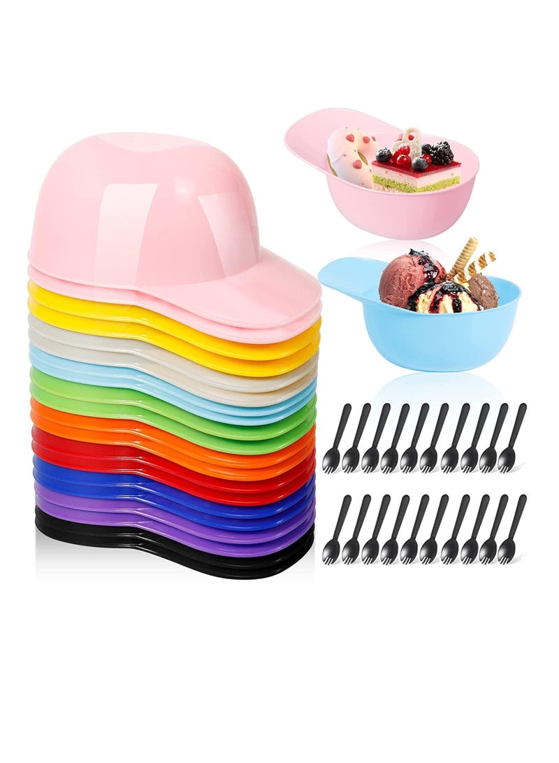 Ice Cream Snack Bowl Dessert Cups Baseball Helmet Baseball Theme Party Supplies 8 oz Mini Sundae Bowls Baseball Plates Disposable Plastic Taster Dessert Ice Cream Spoon for Party Birthday 40 Pcs - Image 1