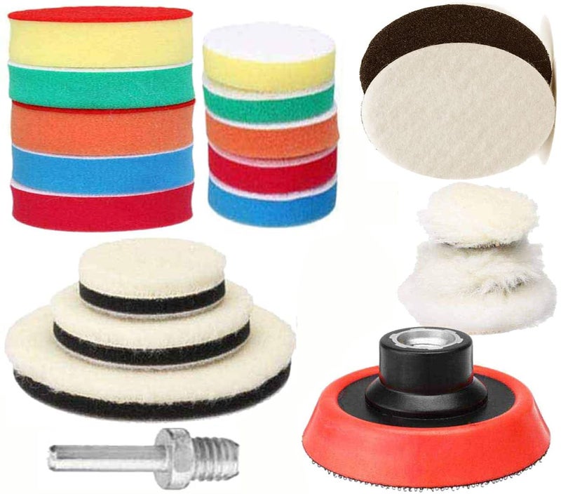 DIY Crafts with 1x Fur 1x Felt Pad, 3" inch Kit, 9-15x Polishes Set 1/2/3" Drill Buffing Buffer Pad Polishing Pad Size Kit, M14 Backing Pad Adapter Power Tools (with 1x Fur 1x Felt Pad, 3" inch Kit) - Image 1