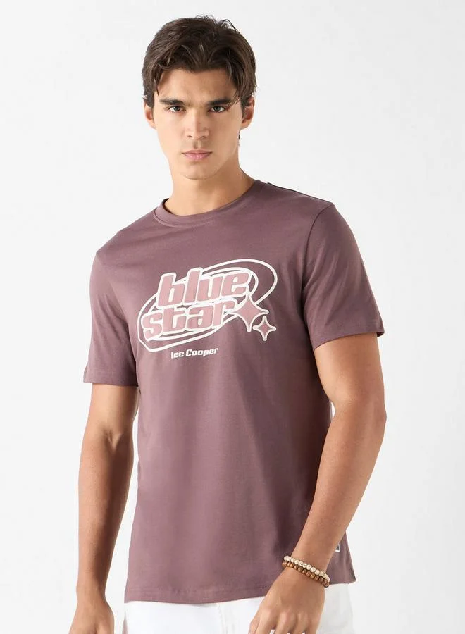 Lee Cooper Logo Print Crew Neck T-shirt with Short Sleeves