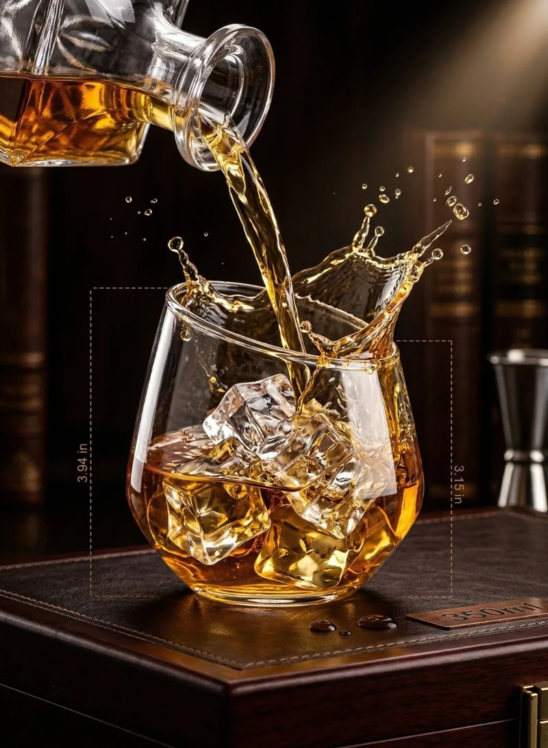 1Chase Slanted Borosilicate Glass Set (2 PCS) – 350ML Modern Tilted Whiskey, Wine & Cocktail Glass, Lead-Free Clear Drinking Glass