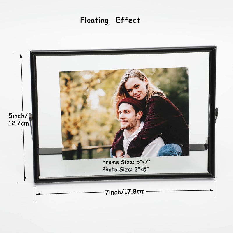 أهاجو Ahago Black Floating Frame (5 "" X7 "أفقيًا) لأحجام الصور 4x6 3x5 2x3 على الطاولة ، إطار صورة للمنزل أو ديكور المكتب راقي لعيد الميلاد أو الزفاف - Image 2