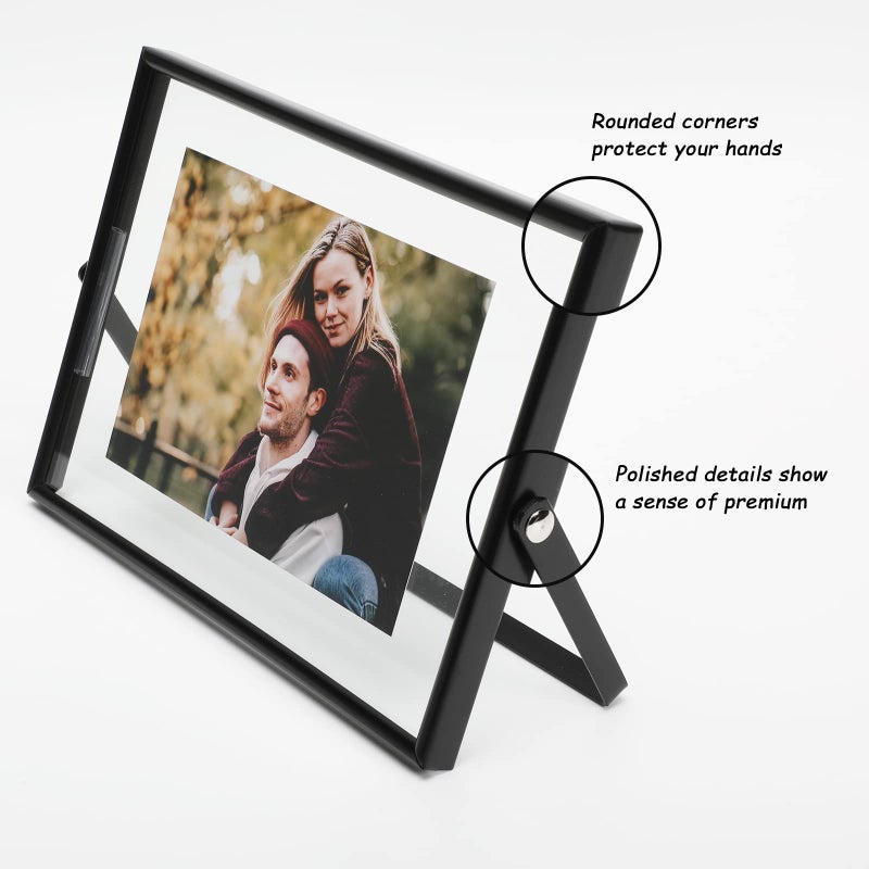 أهاجو Ahago Black Floating Frame (5 "" X7 "أفقيًا) لأحجام الصور 4x6 3x5 2x3 على الطاولة ، إطار صورة للمنزل أو ديكور المكتب راقي لعيد الميلاد أو الزفاف - Image 3