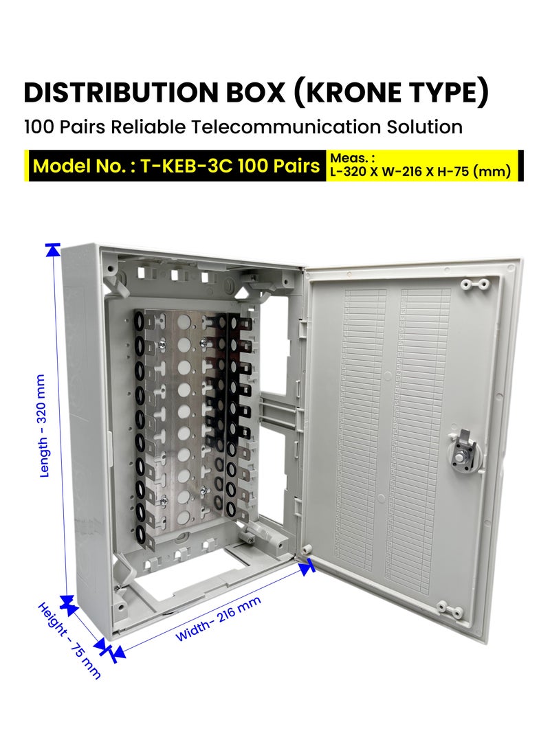 Hi-Tech - Distribution Box (Krone Type) – 30/50/100/200/300 Pairs – Durable, High-Quality Material – Ideal for Telecommunication and Networking Solutions for Indoor use. - Image 1
