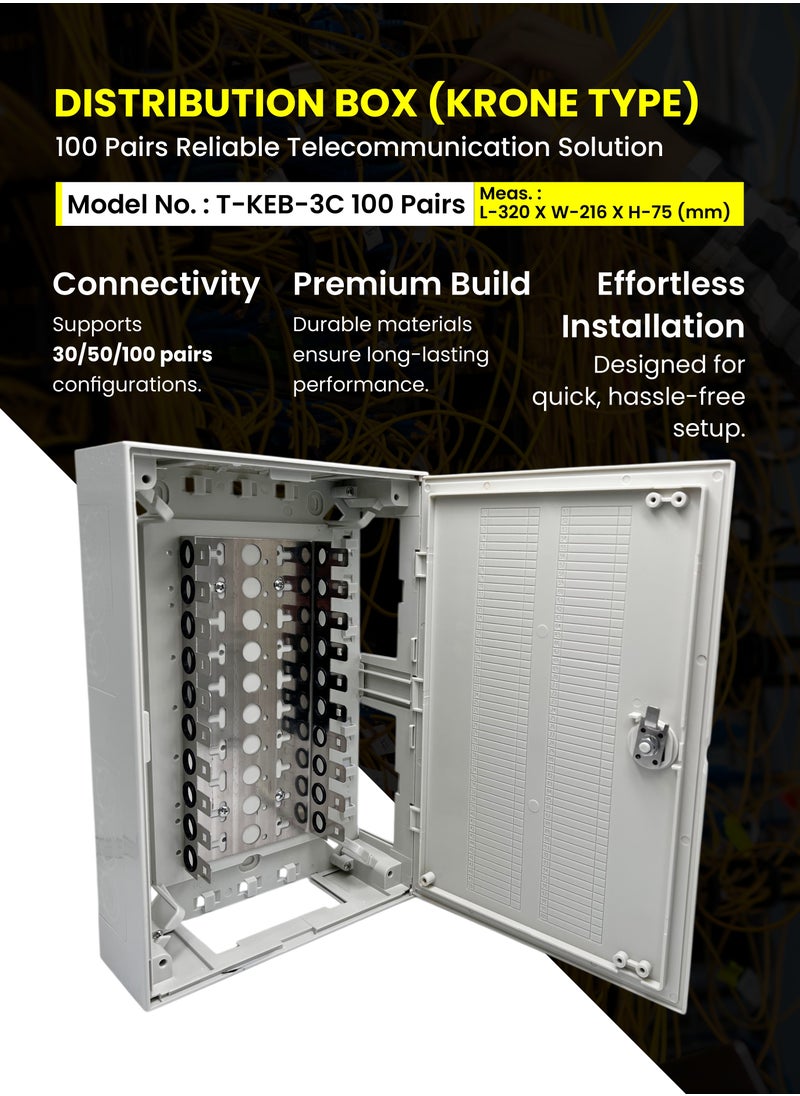Hi-Tech - Distribution Box (Krone Type) – 30/50/100/200/300 Pairs – Durable, High-Quality Material – Ideal for Telecommunication and Networking Solutions for Indoor use. - Image 1