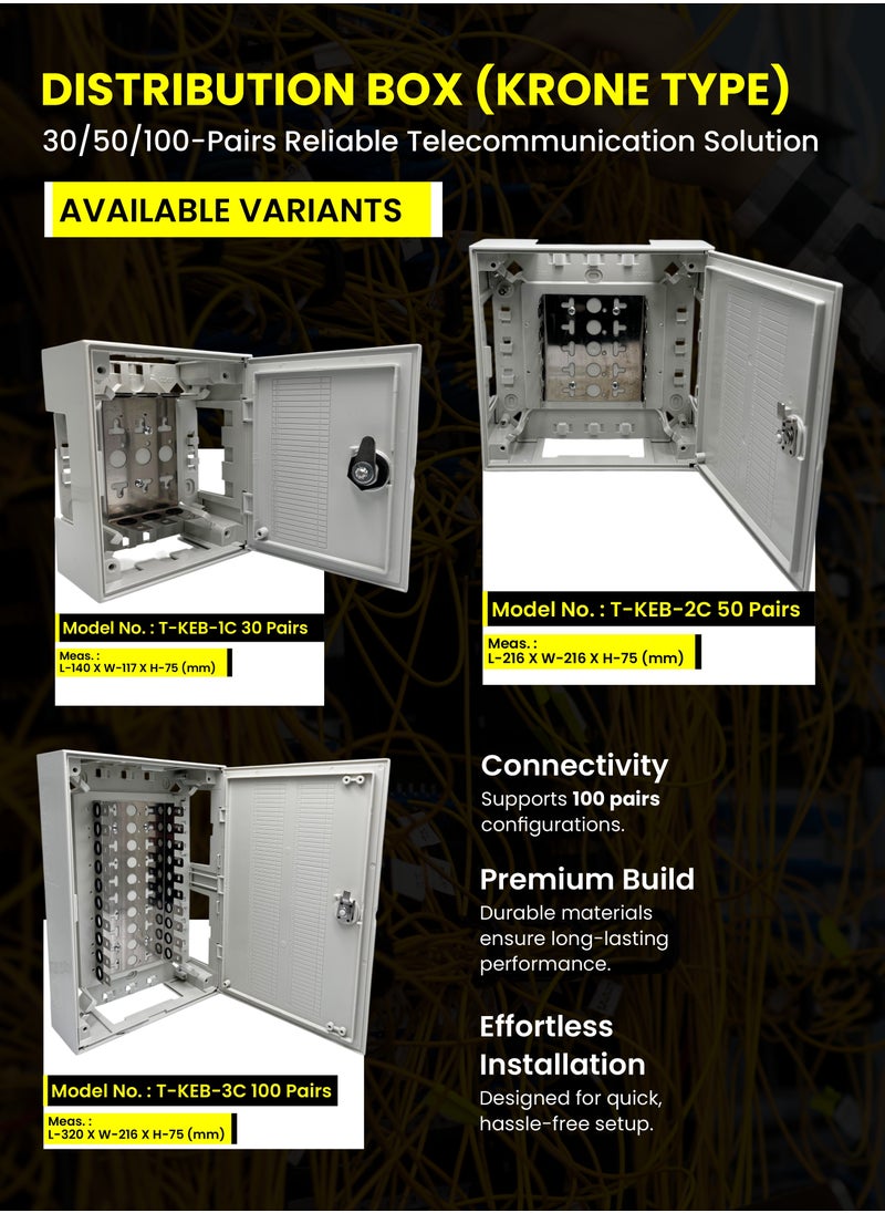 Hi-Tech - Distribution Box (Krone Type) – 30/50/100/200/300 Pairs – Durable, High-Quality Material – Ideal for Telecommunication and Networking Solutions for Indoor use. - Image 1