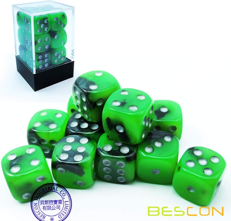 Bescon Two Tone Glowing Dice D6 16mm 12pcs Set Spooky Rocks, 16mm Six Sided Die (12) Block of Glowing Dice - Image 3
